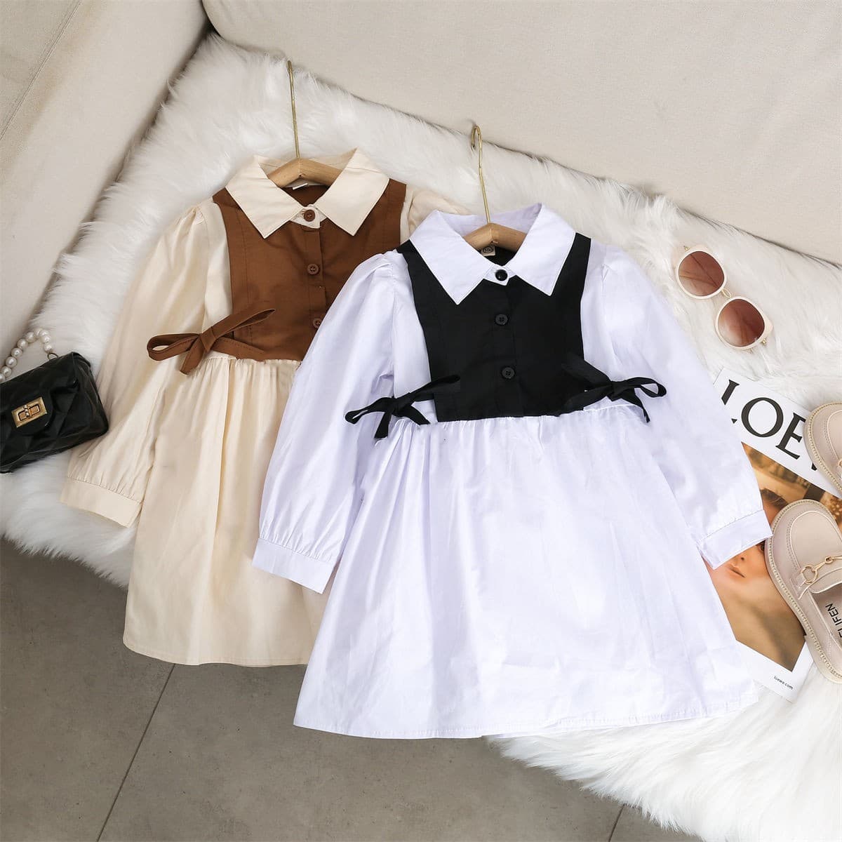 6228 Girls Spring/Autumn Dress with Bow Detail, Fashionable Toddler & Kids Dress