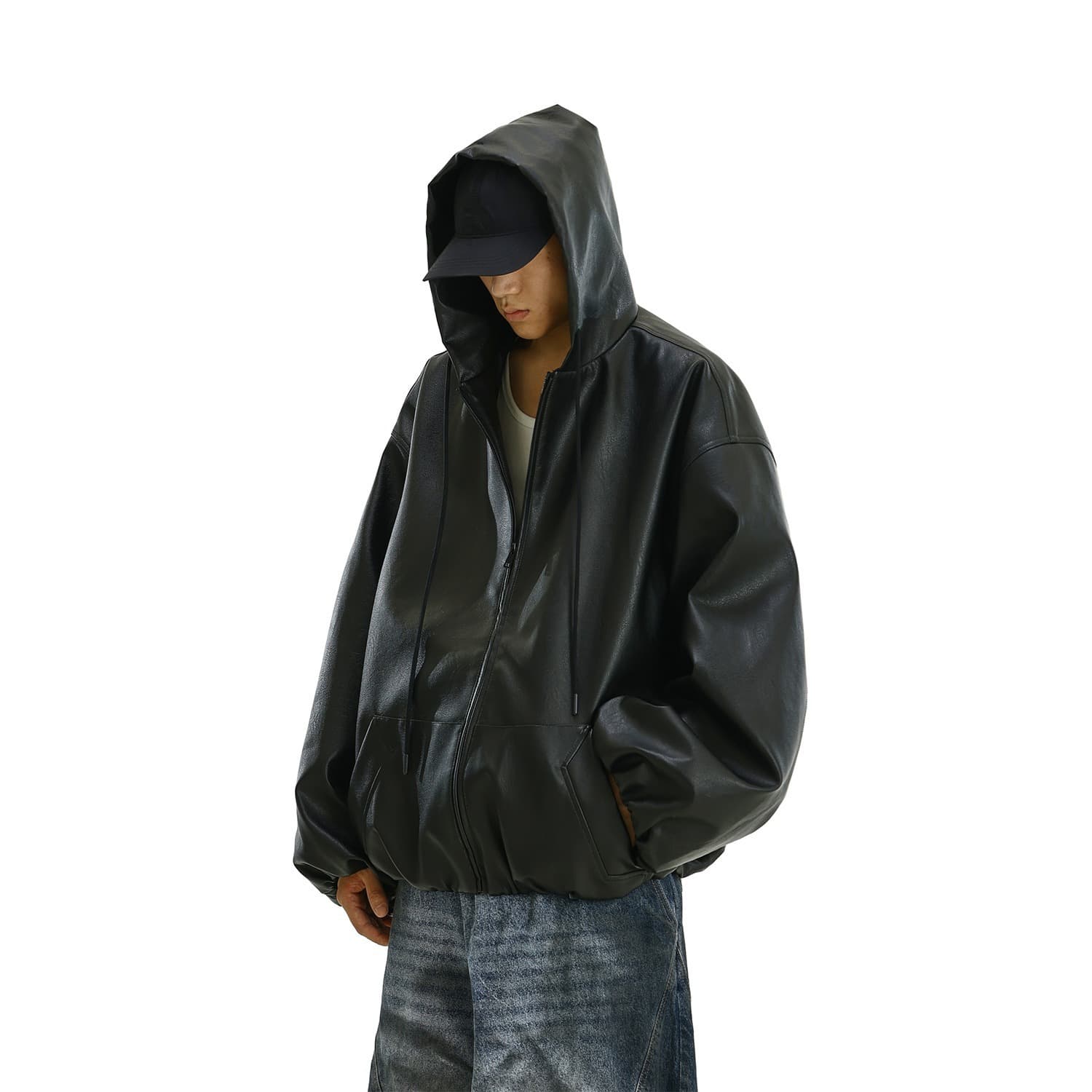 Heavyweight American retro high-end hooded leather jacket for men and women, handsome loose and versatile casual motorcycle jacket, trendy
