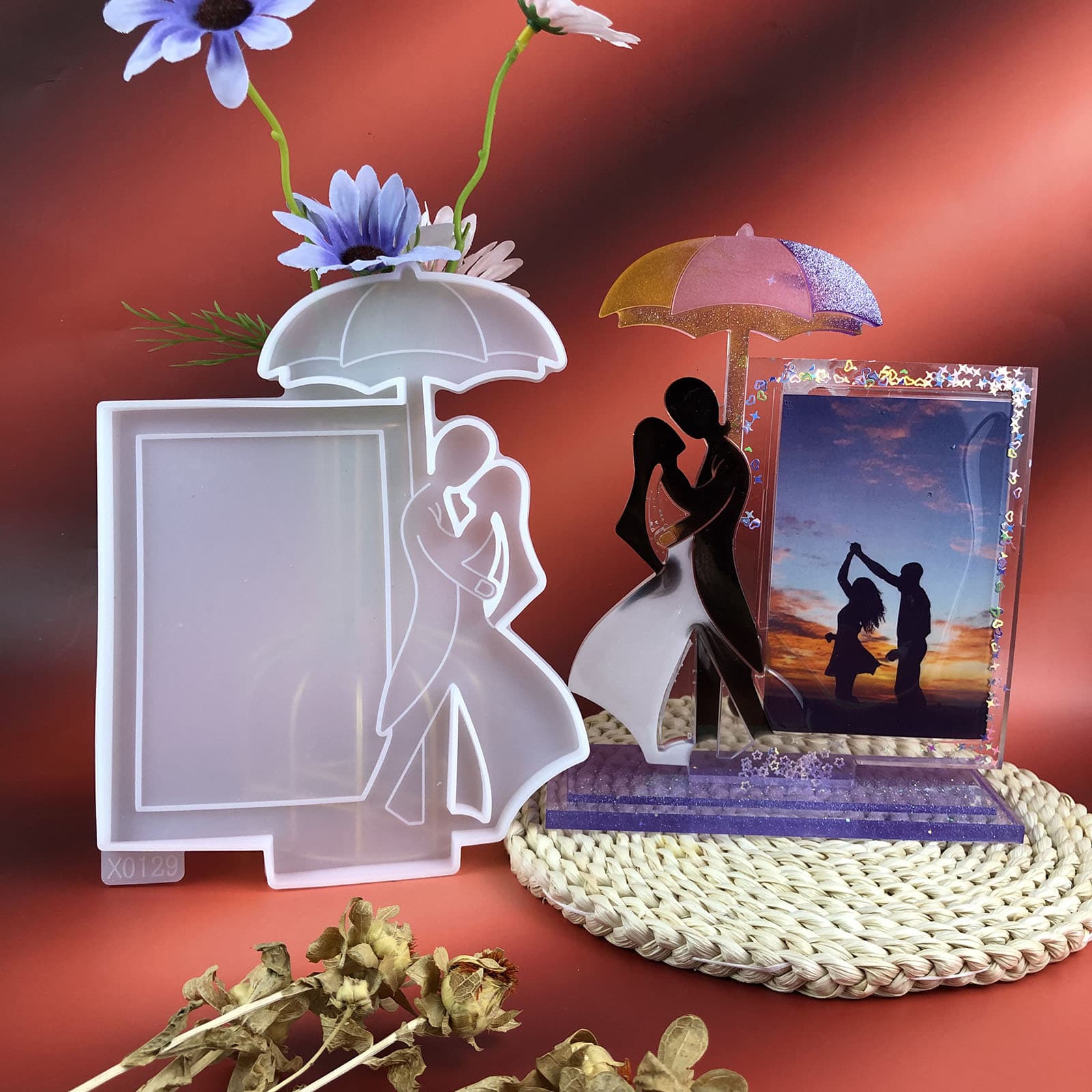 X0129+X0096 Couple Photo Frame Ornament Decoration Cement Plaster Mold DIY Silicone Mold