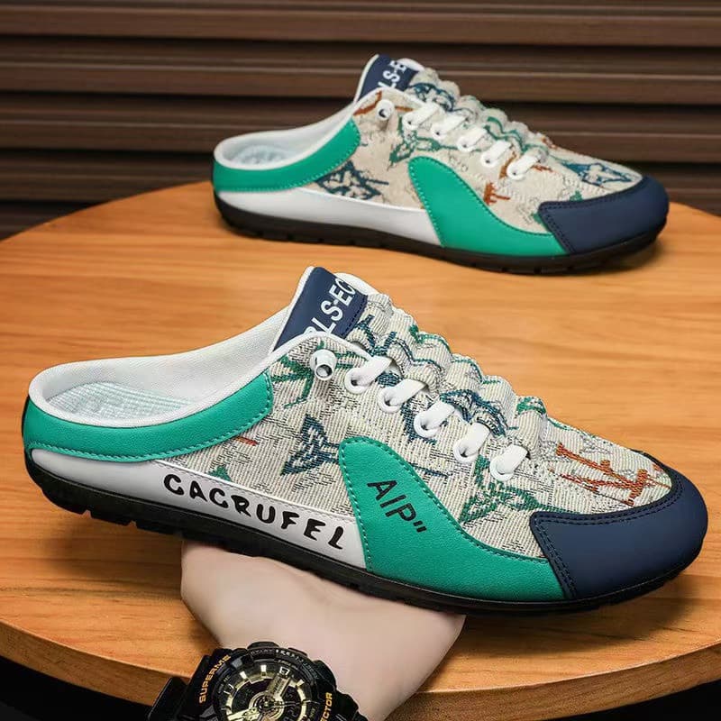 Toe-Cover Half Slip-On Men's Shoes 2025 Cross-Border Hot Style Fabric Breathable Back Outdoor Casual Shoes Slip-On Lazy Shoes