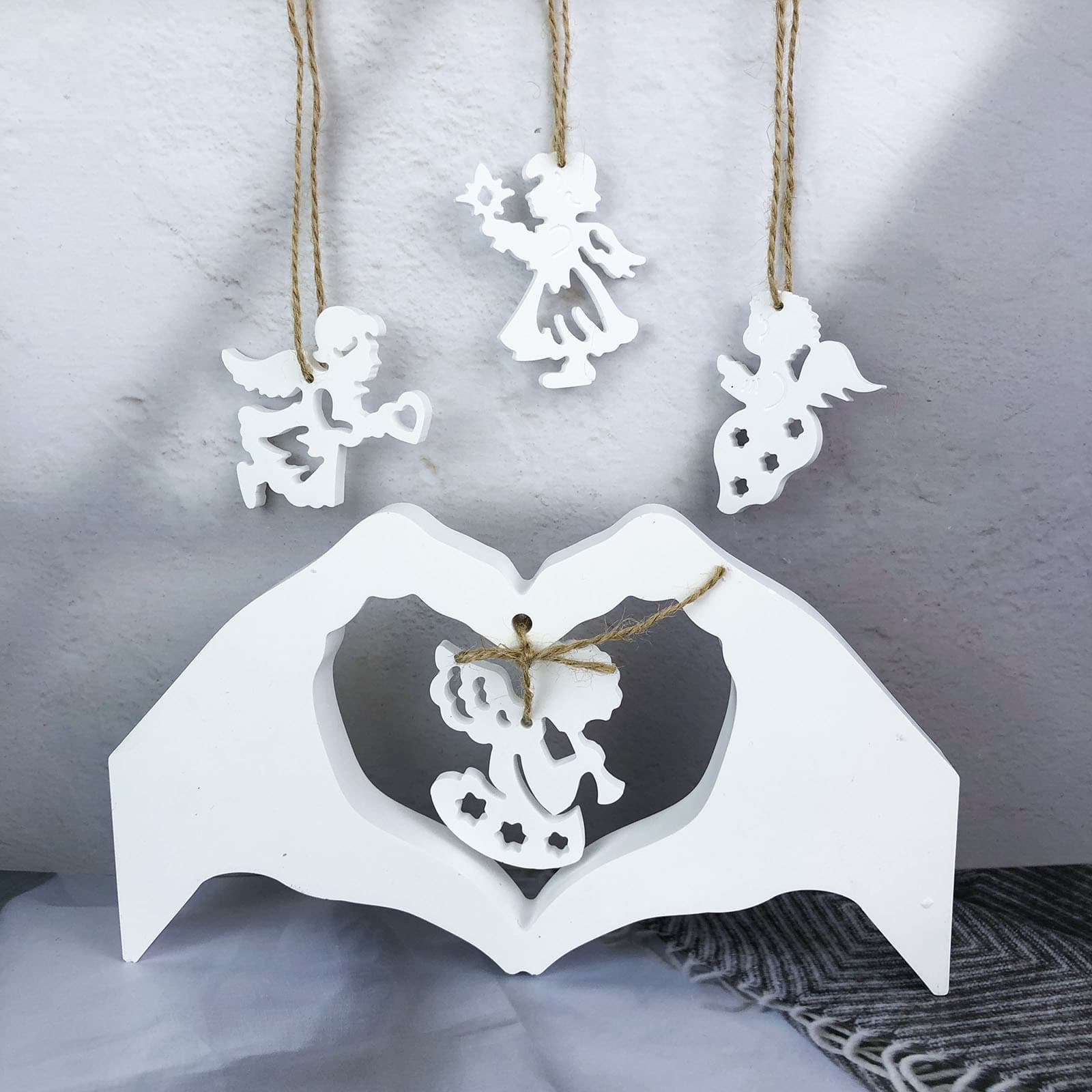 X0575+X0582 Hand Heart Pose Ornament Hanging Ring + Angel Pendant Core Decoration Mold DIY Silicone Mold