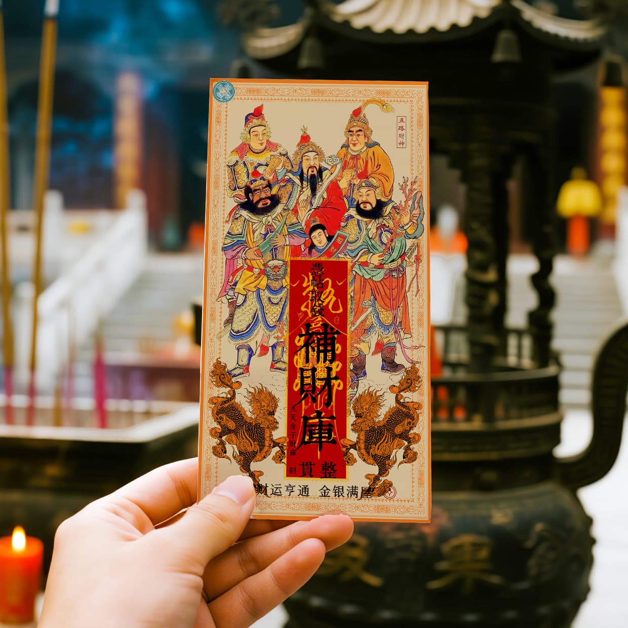 Five Routes God of Wealth Coin Mother Card Gold Stamping Living Room Entryway Eight Directions Wealth Gathering Decorative Painting, Auspicious Gift