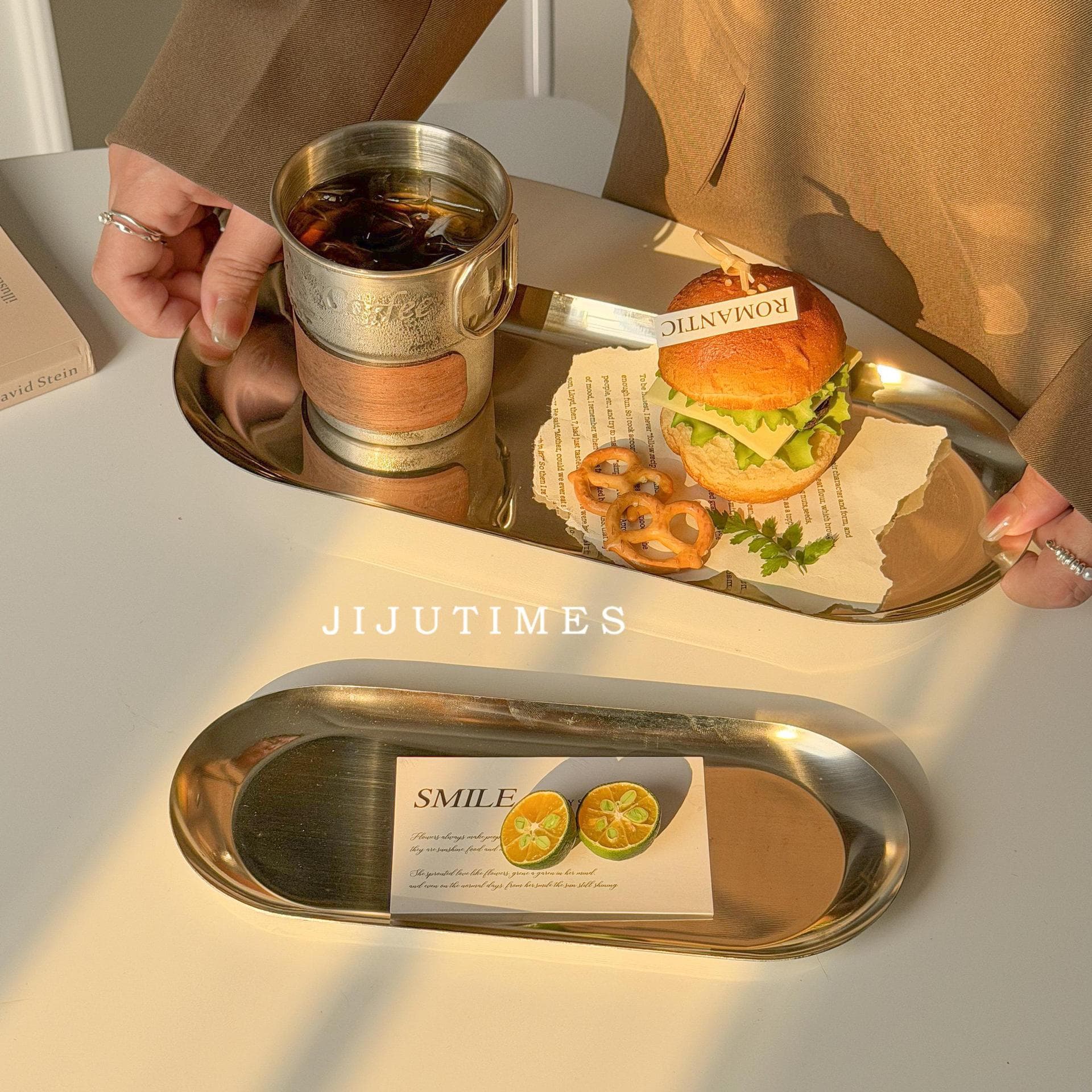 Nordic Ins Style Stainless Steel Oval Plate, Creative Korean Restaurant Dessert Dish, Gold Serving Tray, Storage Tray