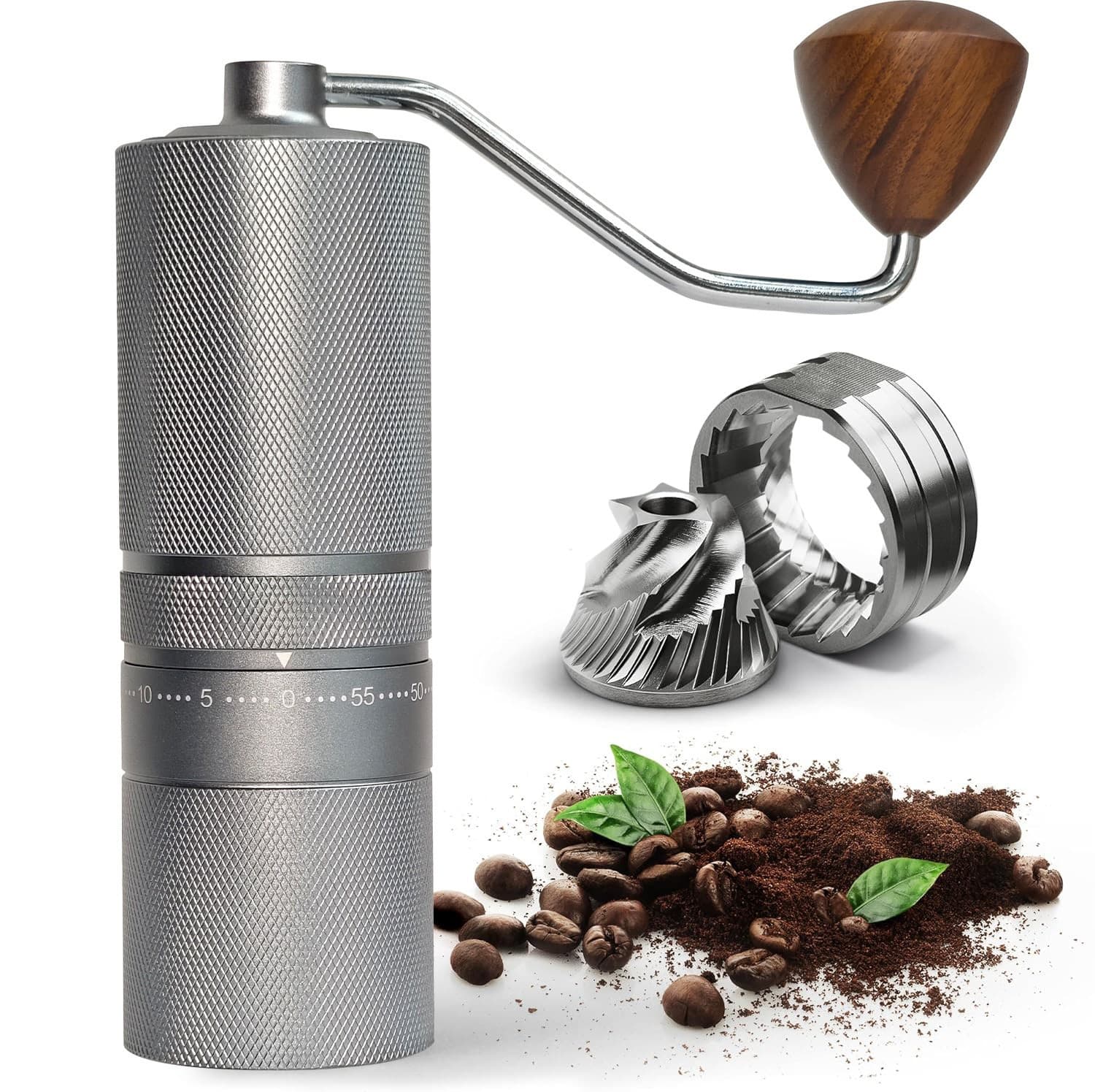 Hand Coffee Grinder with CNC Burr, All-Aluminum Coffee Bean Grinder, Portable Coffee Machine, Manual Grinder for Home Use