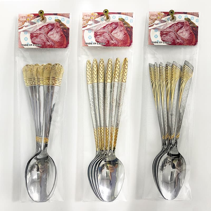Cross-border Russia Crown Spoon 6pcs Stainless Steel Tableware Set Gold-plated Laser Western Food Knife, Fork and Spoon