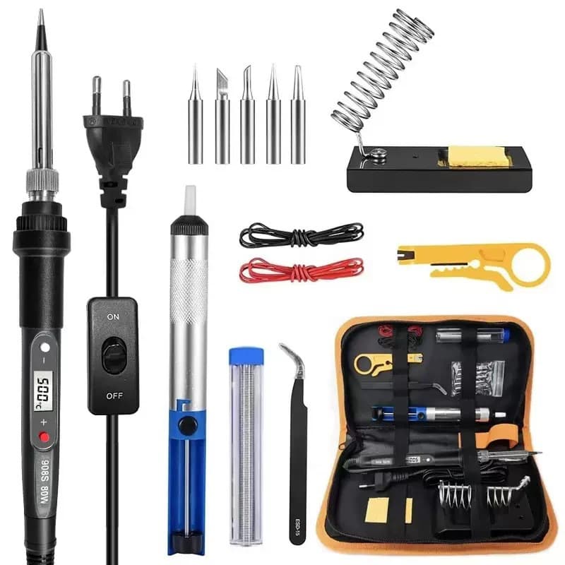 Factory Direct Temperature Adjustable Soldering Iron Kit 110V 15-Piece Tool Set 60W Electric Soldering Iron 220V EU Plug