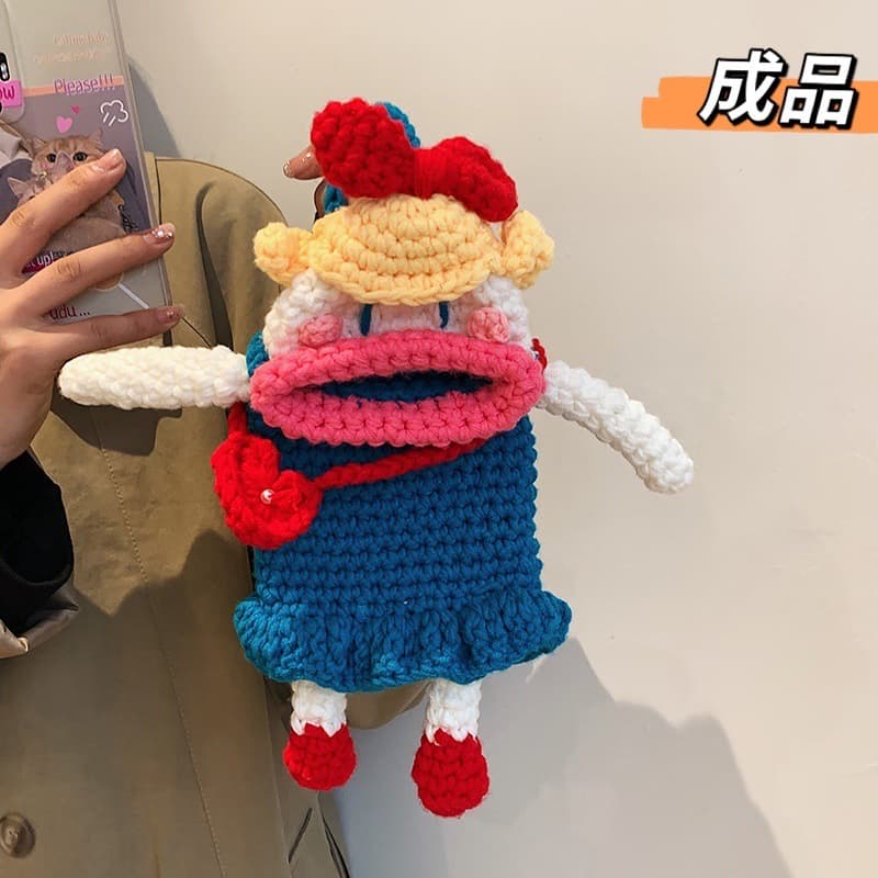 Finished hand-woven sausage mouth mobile phone bag, wool crocheted ugly and cute one-shoulder cross-body bag, parent-child children's bag