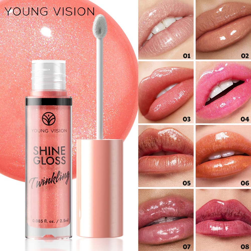 YOUNG VISION 8-Color Pearlescent Lip Gloss with Fine Glitter Icy Pure Desire Overlay Lip Glaze