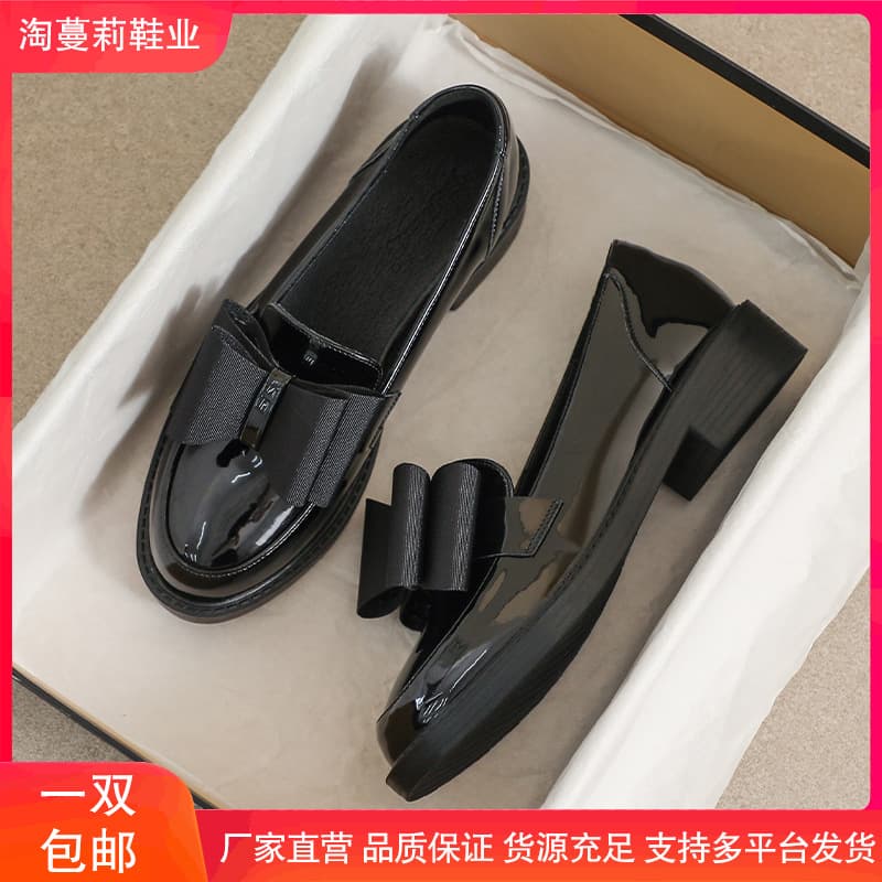Genuine Leather Shoes Women's 2025 Autumn British Style Black Flat Thin Soft Leather Mid Heel Driving Professional Work Shoes