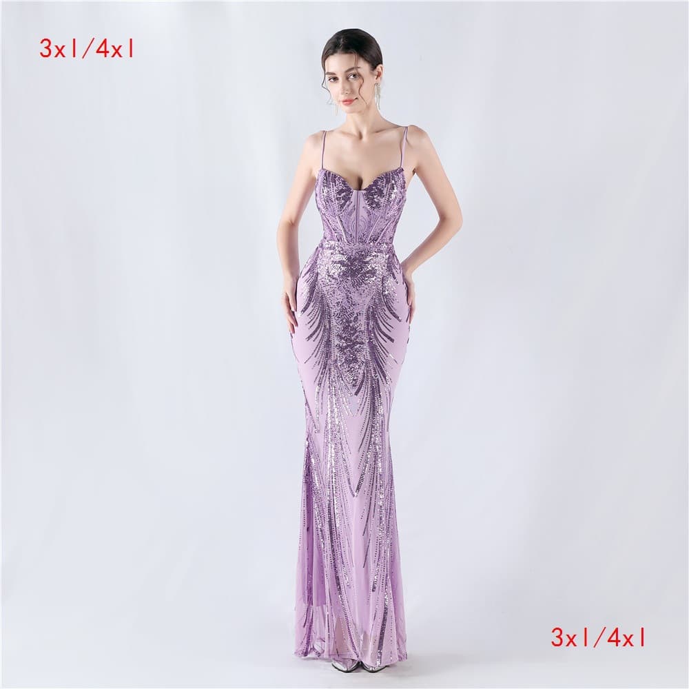 32038-S#3XL4XL Long Sequin Plus Size Performance Dress Banquet Evening Gown