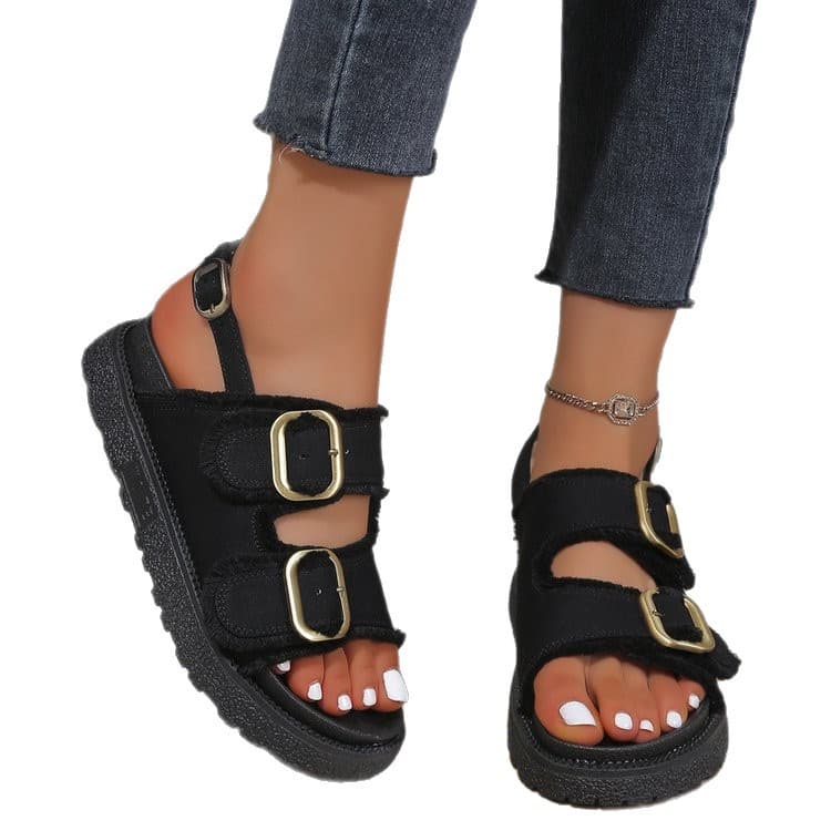 2026 Summer Plus Size Casual Sport Style Double Buckle Thick Sole Platform Sandals with Buckle Closure In Stock