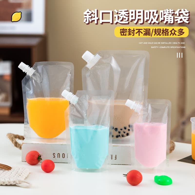 Juice Milk Packaging Slanted Spout Stand-up Pouch Large Capacity Bag Portable Transparent Slanted Spout Soy Milk Stand-up Bag