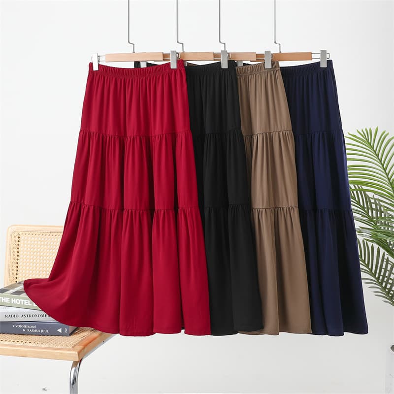 Slimming A- Line Long Skirt Cotton Silk Half-length Women's Summer Thin Twill Artificial Cotton Cake Skirt Gored Hem