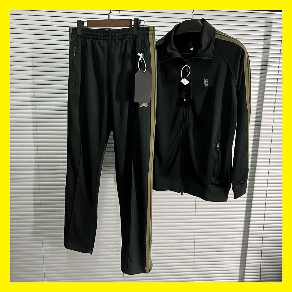 Needles Butterfly Embroidery Logo Collaboration Sportswear Set Men's and Women's Striped Ribbon Casual Jacket + Pants