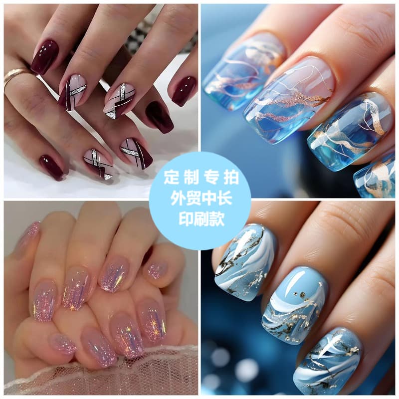 European and American style short, medium and long false nails, coffin ballet manicure stickers, boxed products, designs can be provided with drawings and samples