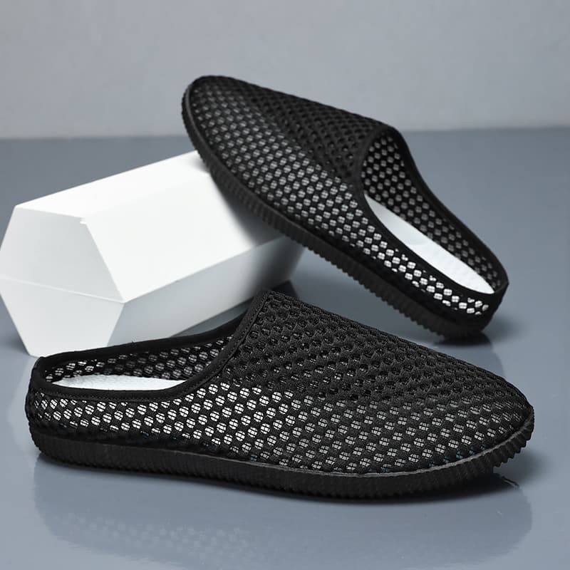 Men's Half Slippers 2026 Summer New Open Mesh Breathable Sports Shoes Heel-less Slip-on Driving Moccasin Toe Slippers