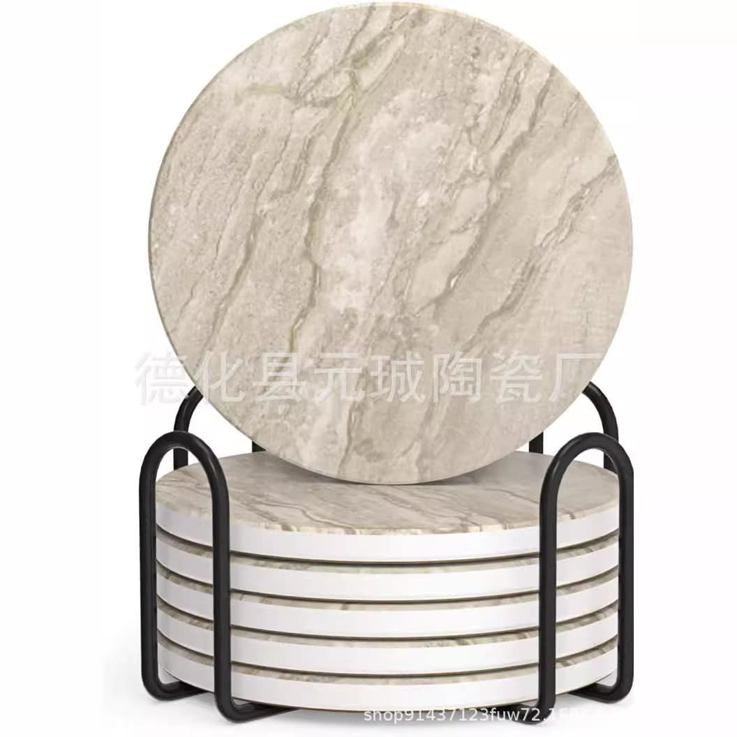 Cross-border Sandstone Texture Ceramic Absorbent Quick-Dry Ceramic Coaster Non-Slip Mat Home Decor Tea Cup Mat Heat-Resistant Placemat