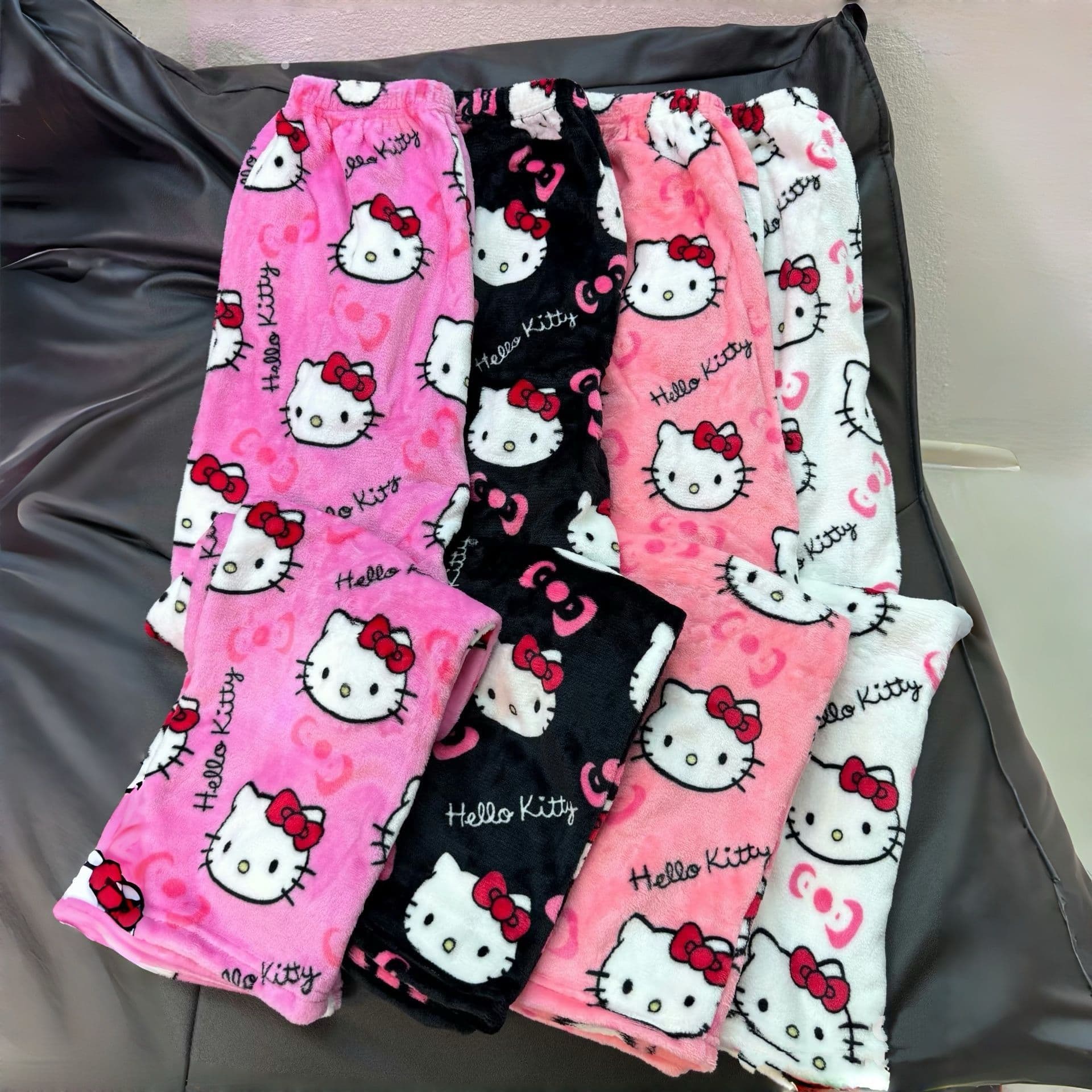 Halloween cartoon KT cat flannel pajama pants women's autumn and winter fleece-lined warm casual home Kitty pants Christmas