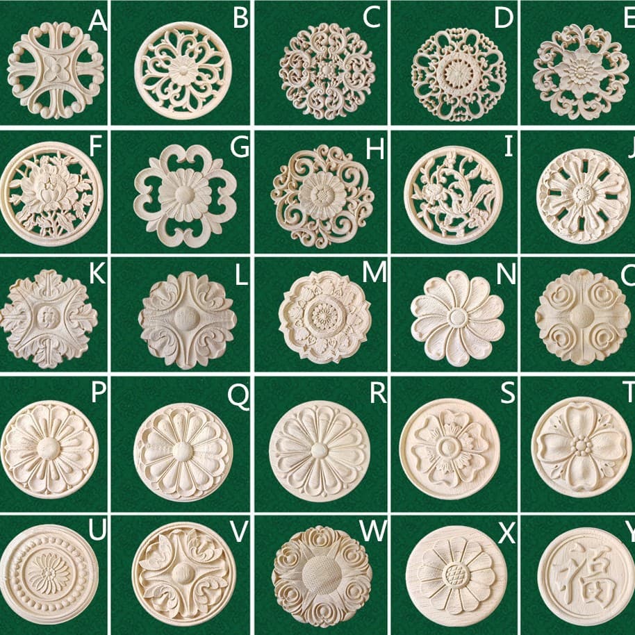 European Style Solid Wood Carved Round Decorative Ornament Wood Carving Applique Corner Flower Dongyang Wood Carving