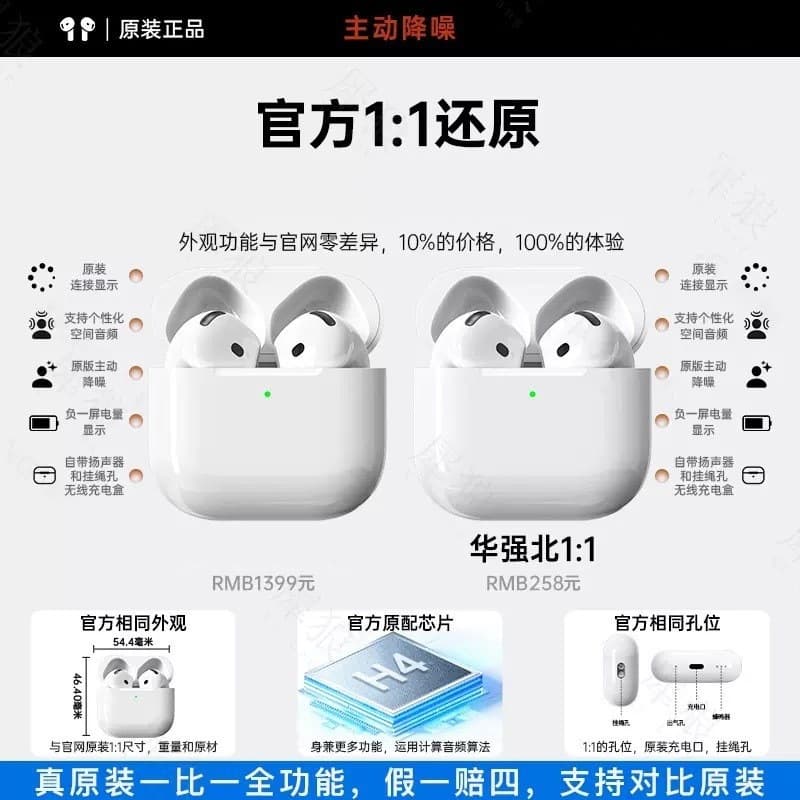 Original Huaqiangbei 7th Gen New 4/5 Wireless Bluetooth Earbuds Semi-In-Ear HD Noise Cancelling Stereo Headphones