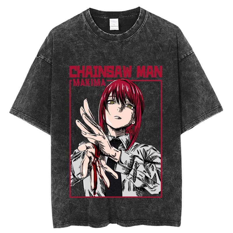 Chainsaw Man Shirt Cotton Retro Washed Anime Pure Cotton T-Shirt American Street Plus Size Men's Top Harajuku Style