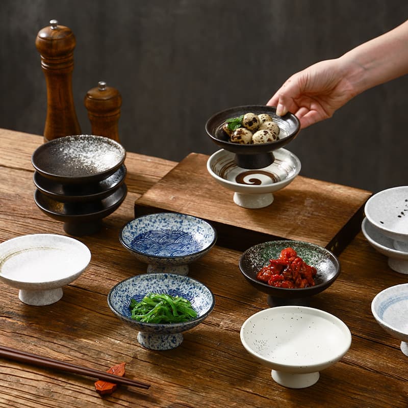 Japanese-style High-foot Refreshment Plate Kiln-changing Fruit Dessert Plate Dried Fruit Snack Plate Ceramic Plate Chinese Zen Fruit Plate