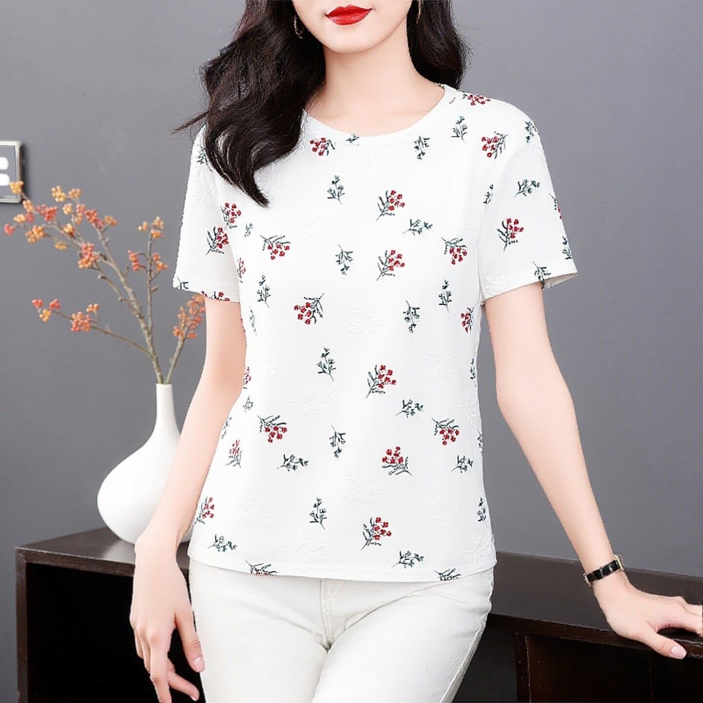 Cross-Border Foreign Trade Summer Mom Fashion Short-Sleeve Printed T-Shirt for Women, Stylish and Age-Defying Versatile Top