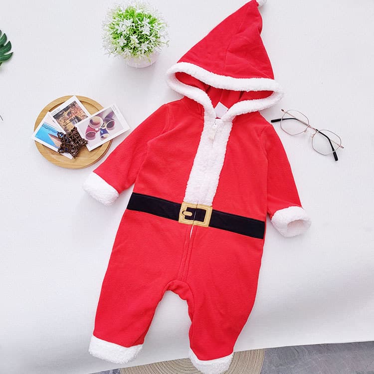 Baby European and American polar fleece long-sleeved long-sleeved Santa Claus jumpsuit newborn children's clothing children's clothing cross-border