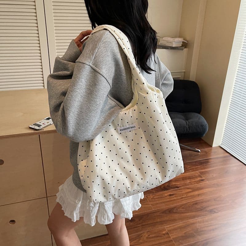 Lace Shoulder Bag 2026 Summer New Trendy Polka Dot Shoulder Bag Stylish Plaid Large Capacity Student Tote Bag
