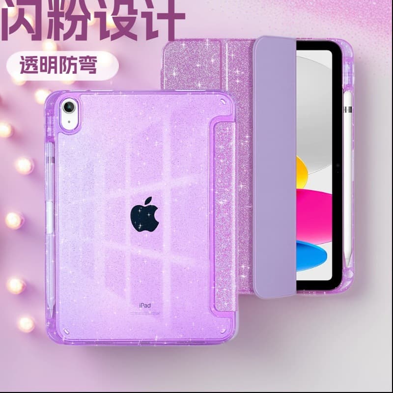 Compatible with iPad 11 Case 10th Gen Pencil Holder iPad Air Glitter 10.9 Transparent Case 2025 Anti-Bend Tablet Case