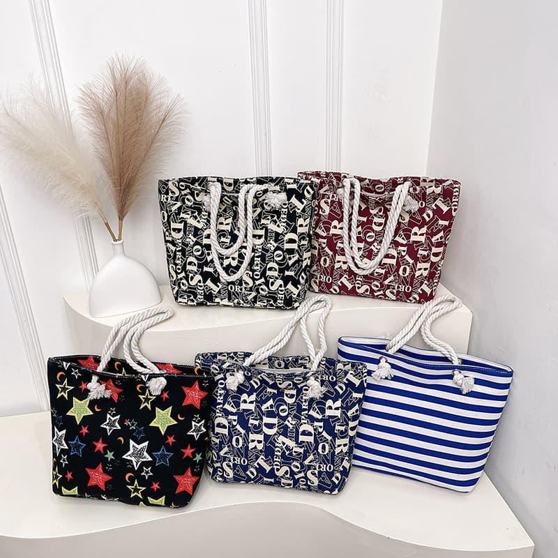 New Canvas Bag Student School Bag Single Shoulder Bag Large Capacity Fashion Simple Printed Letter Tote Bag
