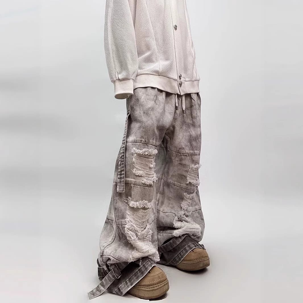 2026 Spring/Summer American Hip Hop Vintage Washed Denim Jeans High Street Loose Mud-Dyed Cargo Wide Leg