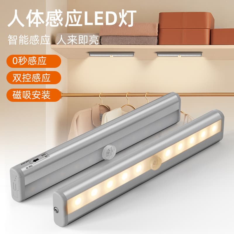 Smart LED Human Body Sensor Light Magnetic Self-Adhesive Wireless Night Light Rechargeable Strip Cabinet Closet Light Bar