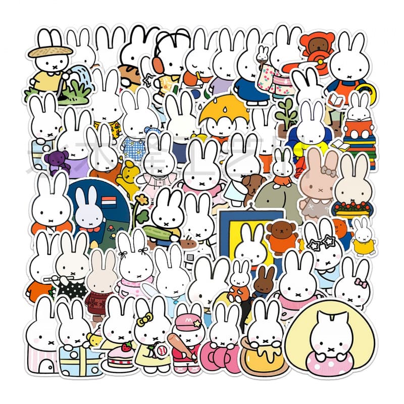 50 New Miffy Cute Cartoon Kids Water Bottle Stationery Notebook Sticker Scrapbook Decals