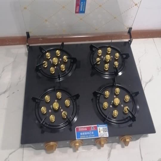 Desktop Glass Surface 4-Burner 7-Star Powerful Gas Stove Cooker Flip Cover
