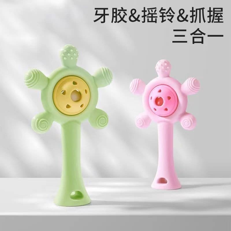Baby Ferris Wheel Hand Rattle Teether Teething Stick Boilable Teething Toy for Oral Sensory Stage 3-6 Months Teether
