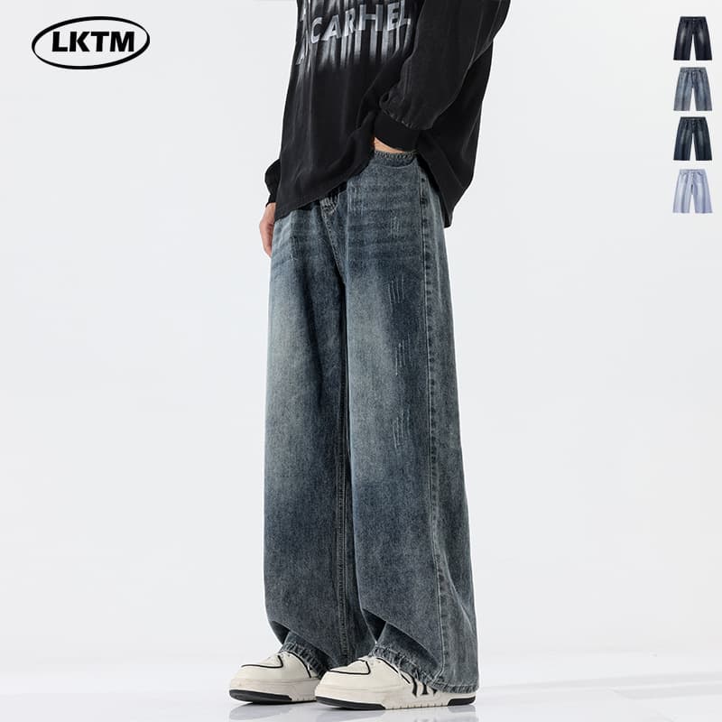 American Retro Cat Straight Leg Jeans Men's Casual Long Pants Teenagers INS Trendy Versatile Cotton Denim Straight Tube