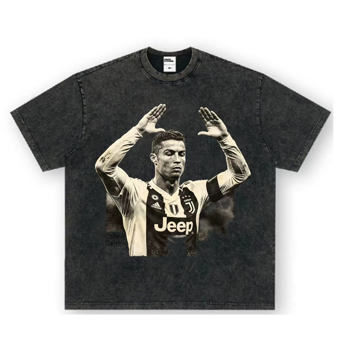 Cross-border 2026 Cristiano Ronaldo football star washed distressed short-sleeve T-shirt heavyweight 300g cotton unisex trendy