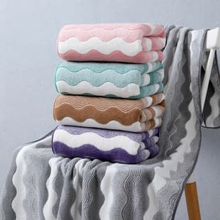 Wave Pattern Bath Towel Coral Fleece Towel, Thickened Soft Absorbent Face Towel, Lint-Free Quick-Dry Home Use Shower Towel