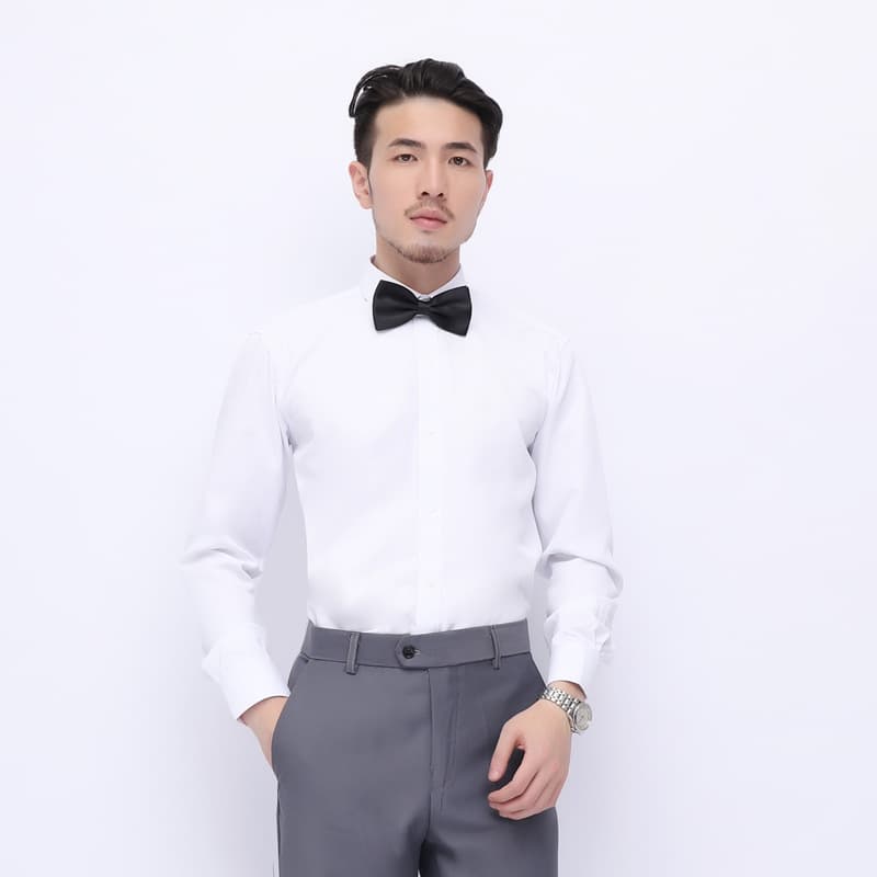 Long-Sleeved Shirt White Men's Professional Formal Wear Non-Iron Work Slim Fit Business Wedding Shirt Groomsmen Outfit Brother Outfit