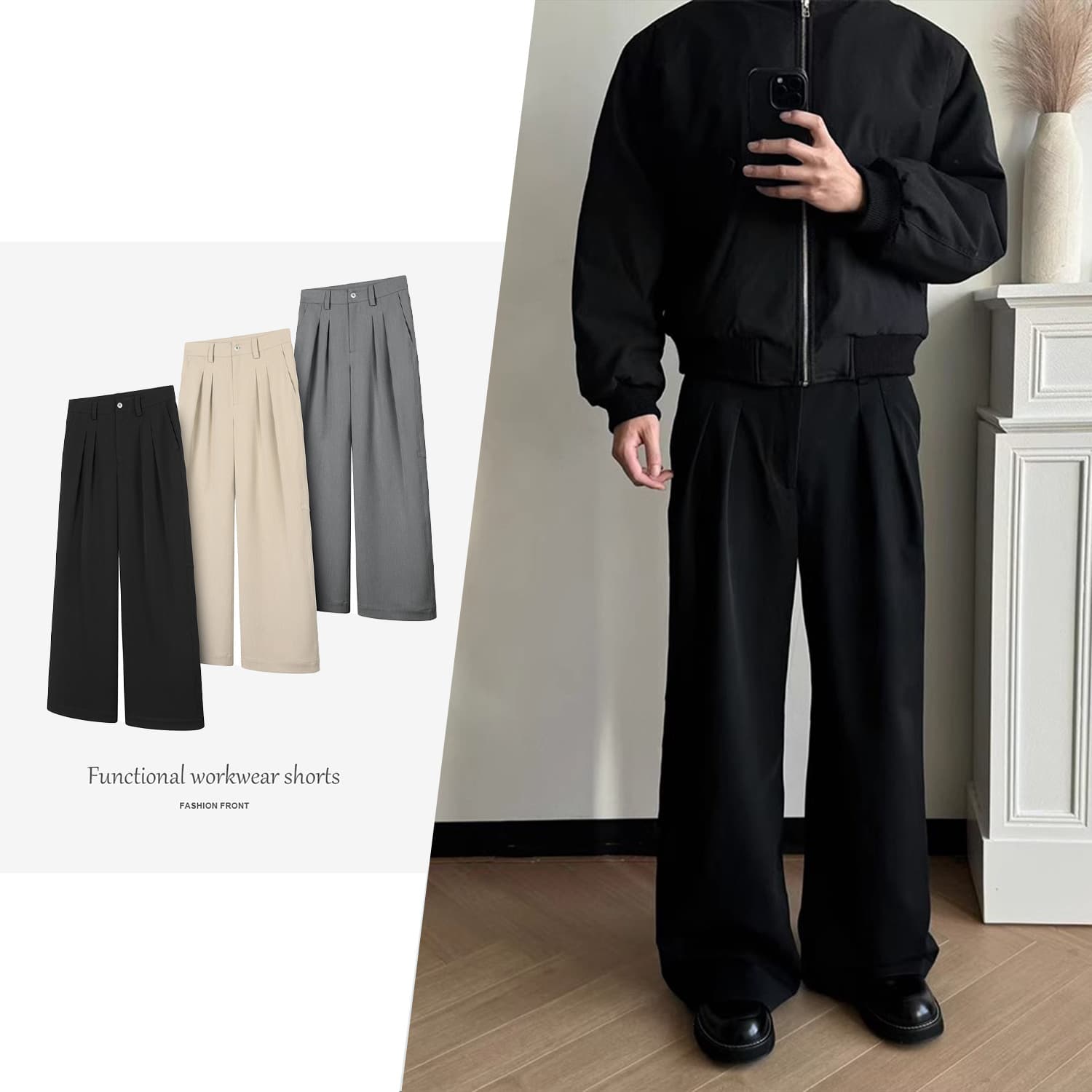 [CSMY] DESERTO basic three-dimensional double pleated A-line loose and drapey casual commuting trousers and casual pants