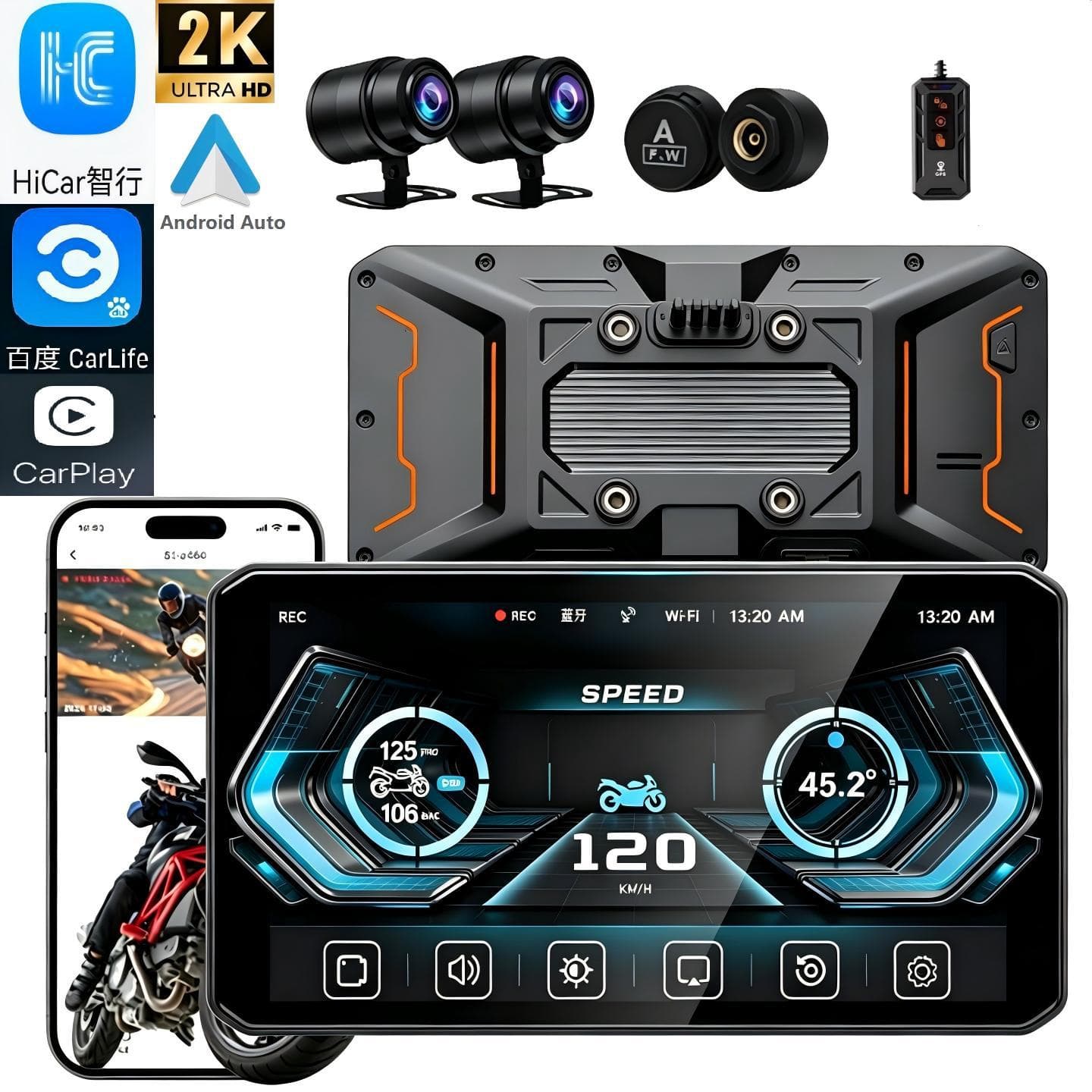Cross-border Best-selling 6.26-inch Motorcycle Dash Cam Navigation HD Dual Recording Carplay Waterproof