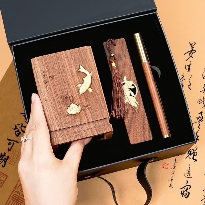 Solid wood pen holder gift box, light luxury office desk storage, vintage Chinese-style ornaments, customized gifts for company and clients