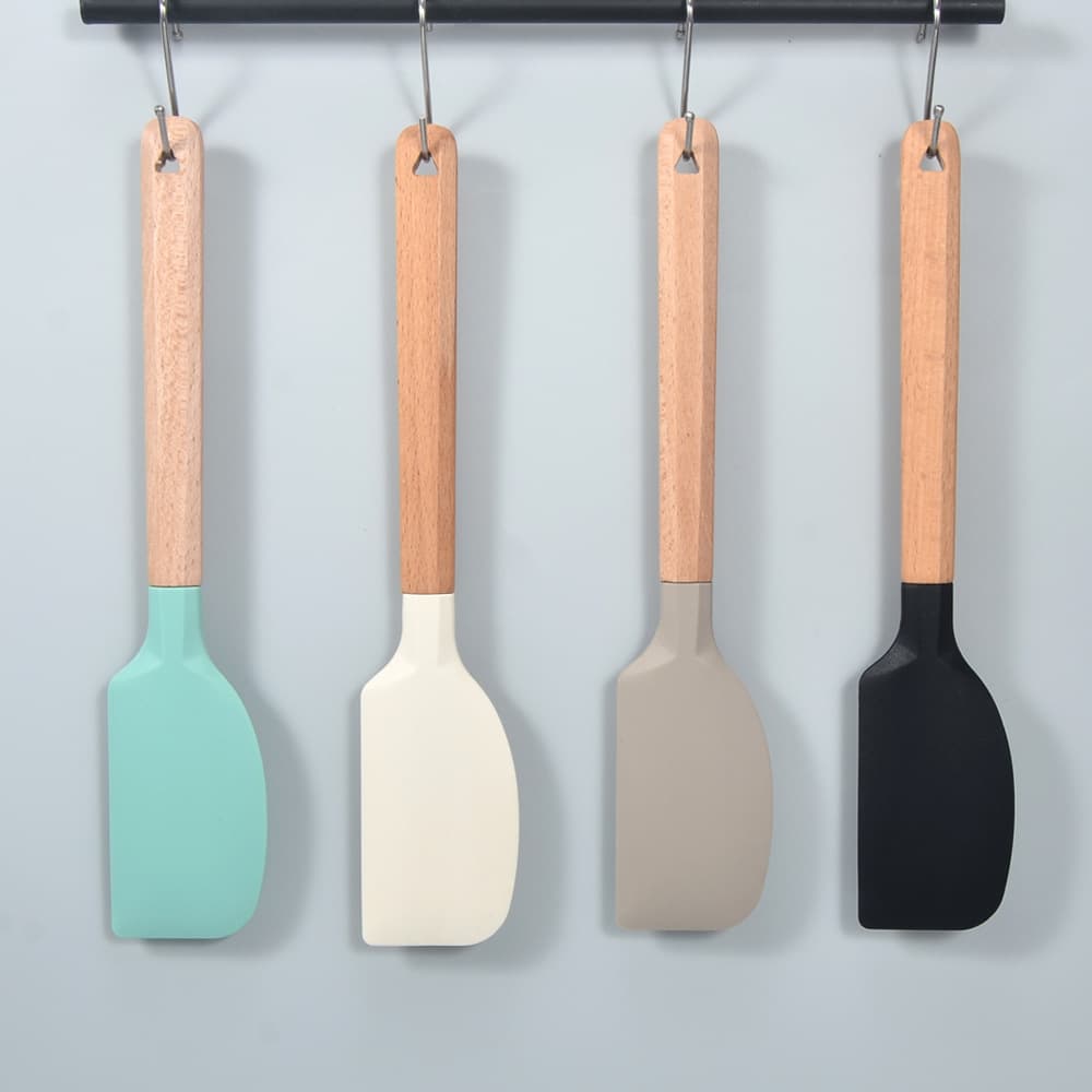 Cross-border solid wood handle cream spatula silicone kitchen utensils non-stick spatula cooking baking tools cake spatula