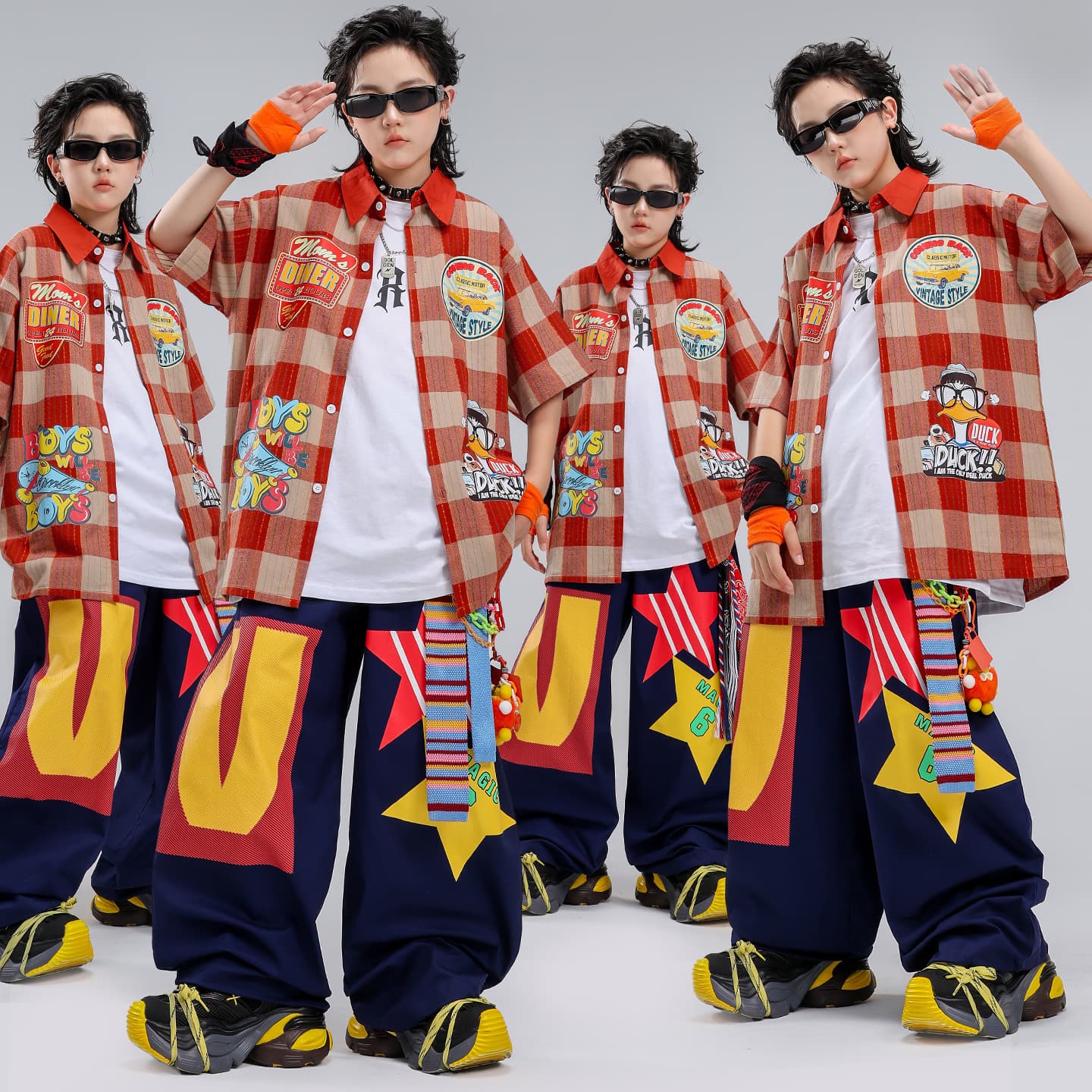 Hip-hop children's clothing, trendy brand, street dance, children's trendy clothing, American street shirt performance clothing set, hiphop performance clothing for men