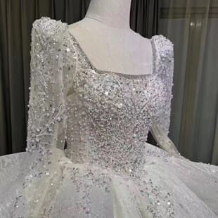 French Style Light Wedding Dress 2026 New Collection Main Gown High Quality Heavy Lace Train Long Sleeve Export Wedding Dress