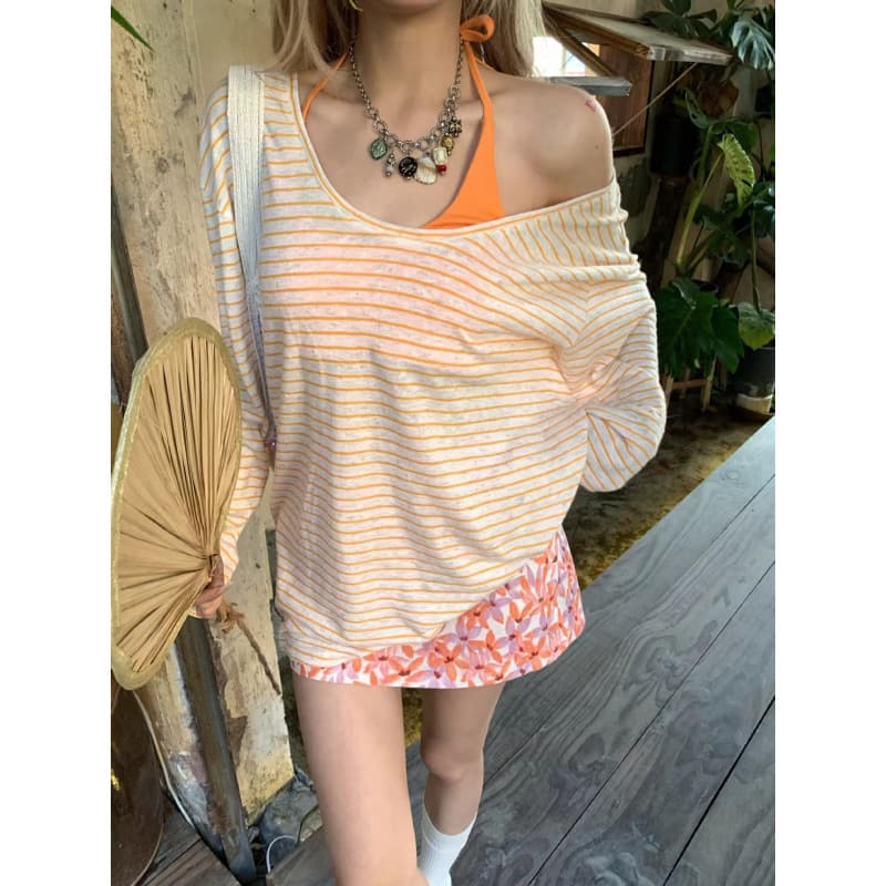 Long-sleeved T-shirt for women 2026 new spring loose blouse striped bottoming shirt lazy style hot girl top