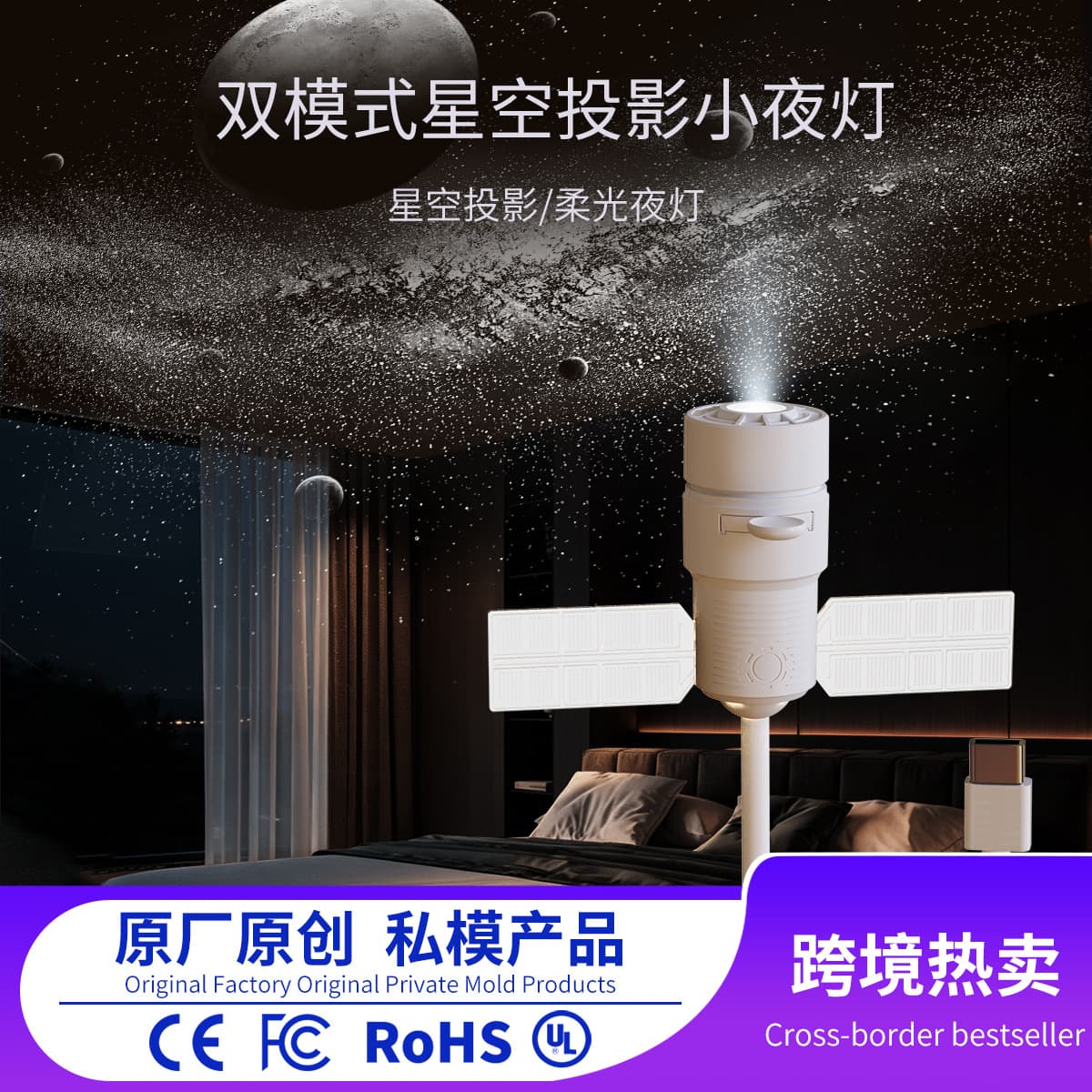 Cross-border popular USB projection lamp bedroom car USB plug-in creative atmosphere lamp soft light starry sky projection night light