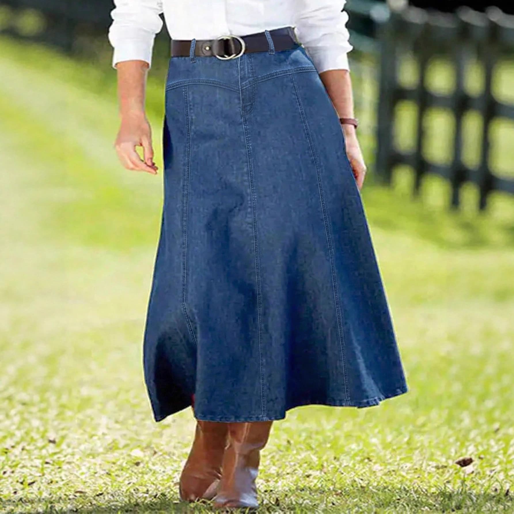 Denim Long Patchwork Skirt for Amazon SHEIN Shopee OZON Independent Station European and American Denim Skirt