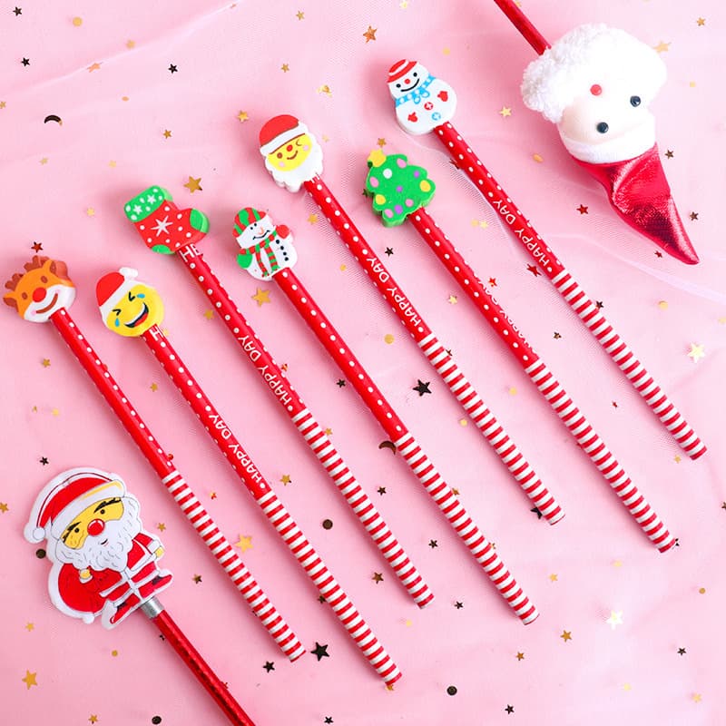 Cartoon Christmas Pencil Eraser Combination Stationery Set Children's Writing and Drawing Pencils Christmas Gift Wholesale